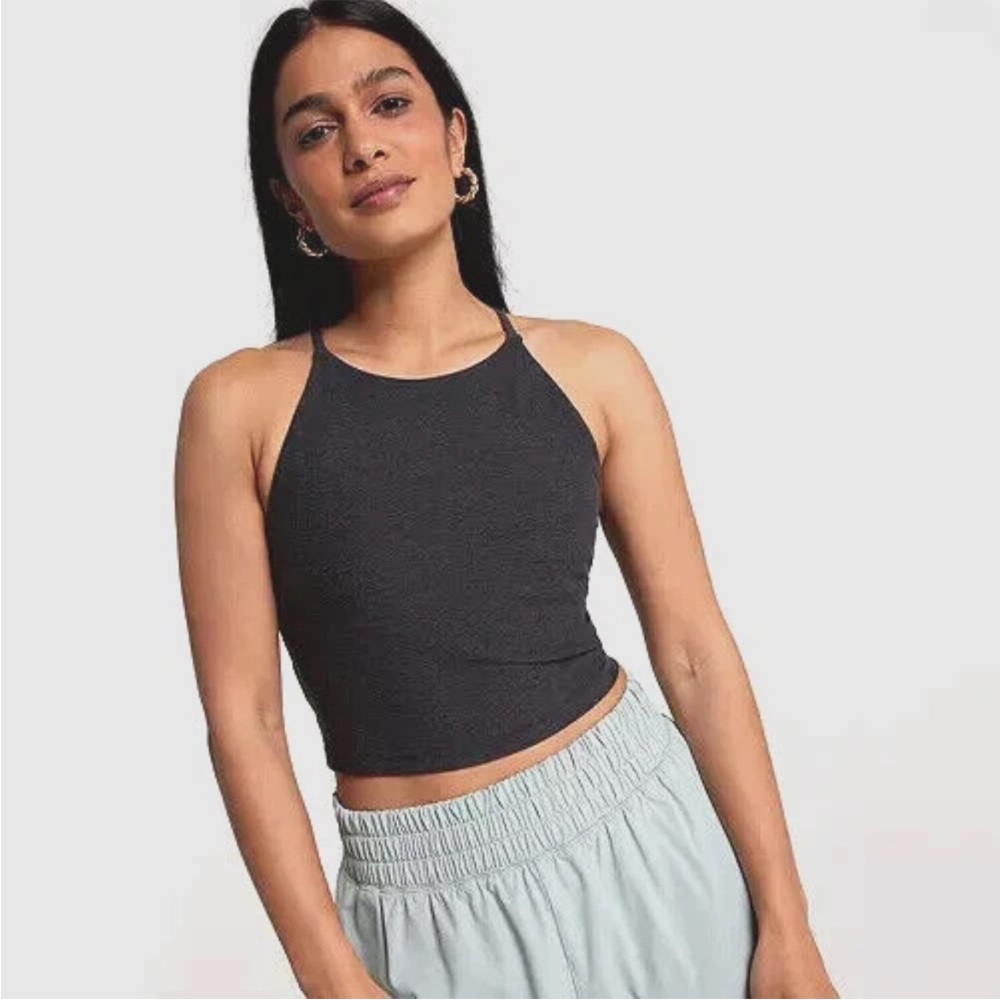 CALIA Women's LustraLux Cross Back Crop Top, Darker Ardosia Slate Heather, XXL
